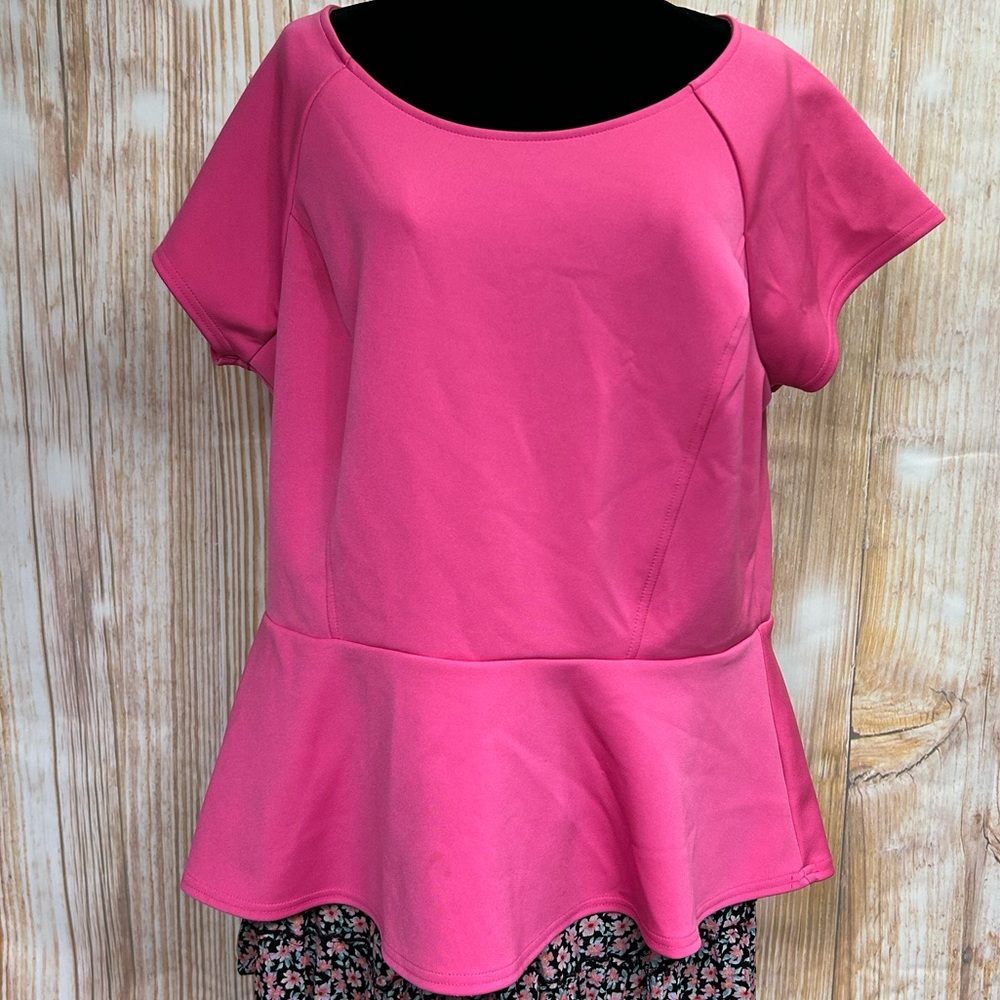 Worthington Plus‎ Size Peplum Waist Hot Pink Scuba Top